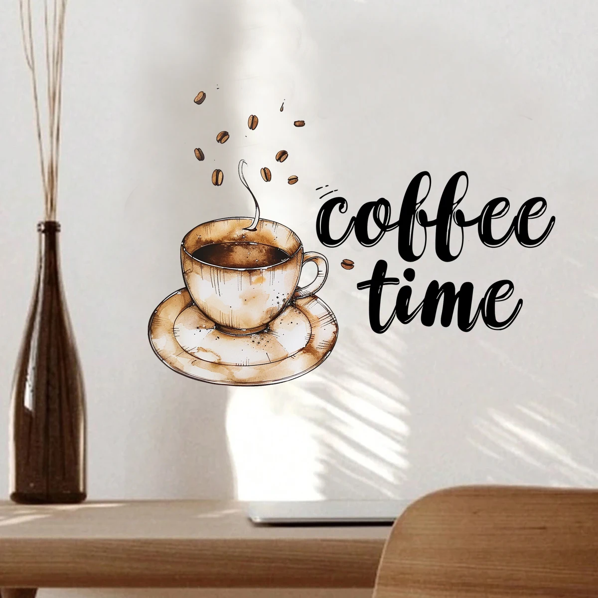 Coffee Time Wall Sticker Coffee Beans Retro Style Cafe Wall Decoration Sticker 1pc