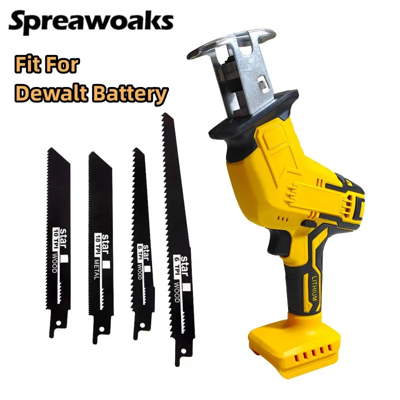 Electric Cordless Reciprocating Saw With 4PC Blades Metal Wood Plastic Cutting Power Tools For Dewalt 18V 20V Battery drill to power saw converter electric drill reciprocating saw adapter chainsaw conversion head saw blades handle kit cordless