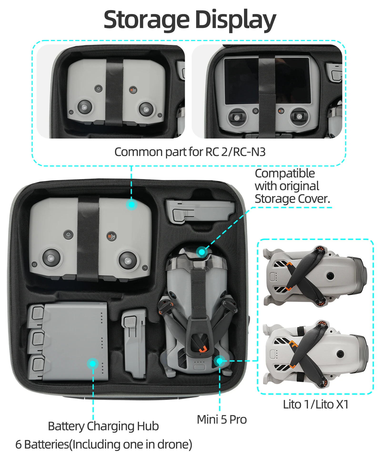 DJI Lito X1/Lito 1 Fly More 콤보 액세서리용 휴대용 케이스, 휴대용 보관 여행 가방, 충격 방지 하드 보호 케이스