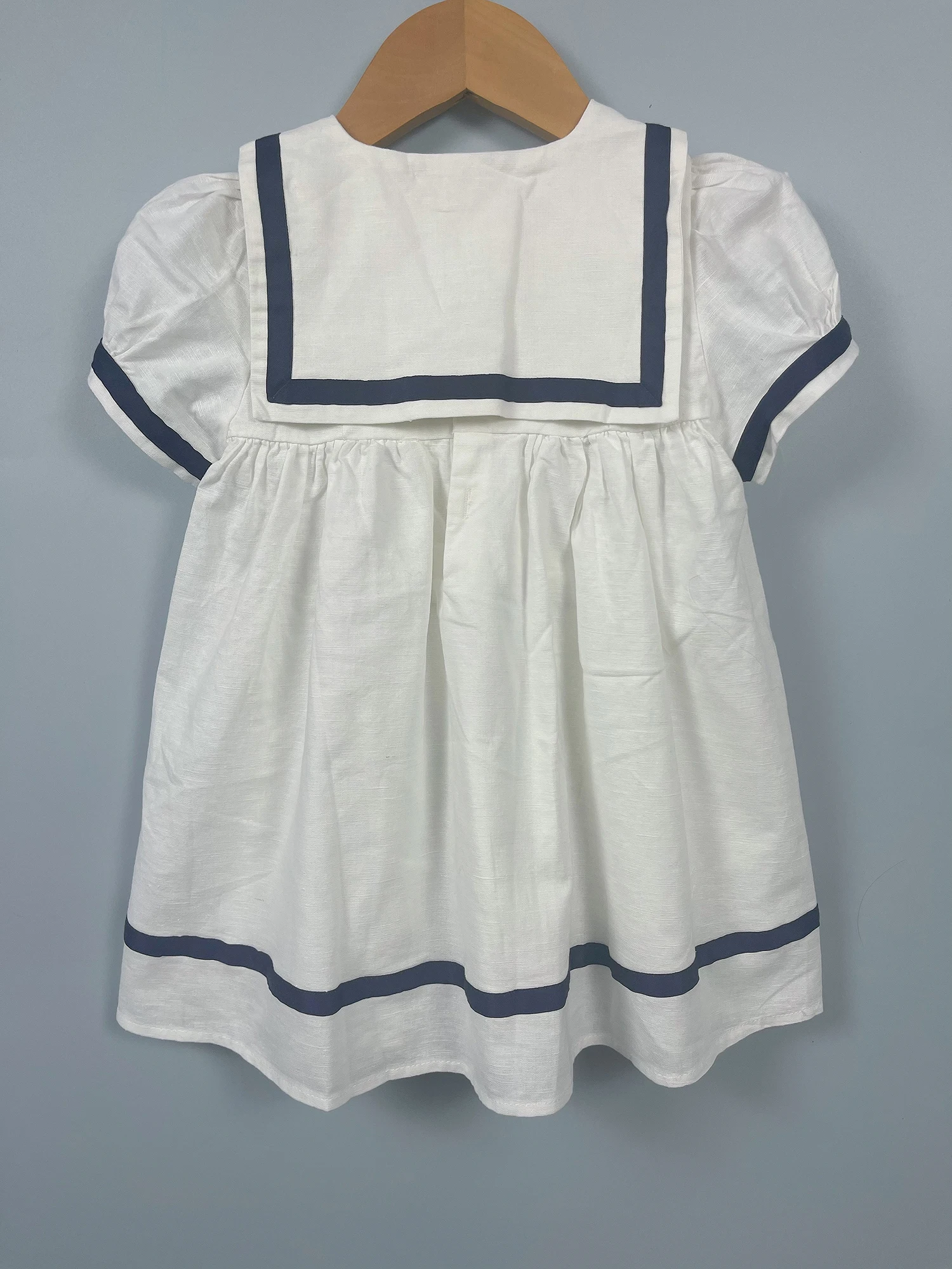 Summer Navy Sister Brother Clothing White Cotton Linen Fabric with Bblack Ribbon Comfortable Breathable Daily Outfit Performance 6