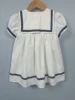 Summer Navy Sister Brother Clothing White Cotton Linen Fabric with Bblack Ribbon Comfortable Breathable Daily Outfit Performance 6