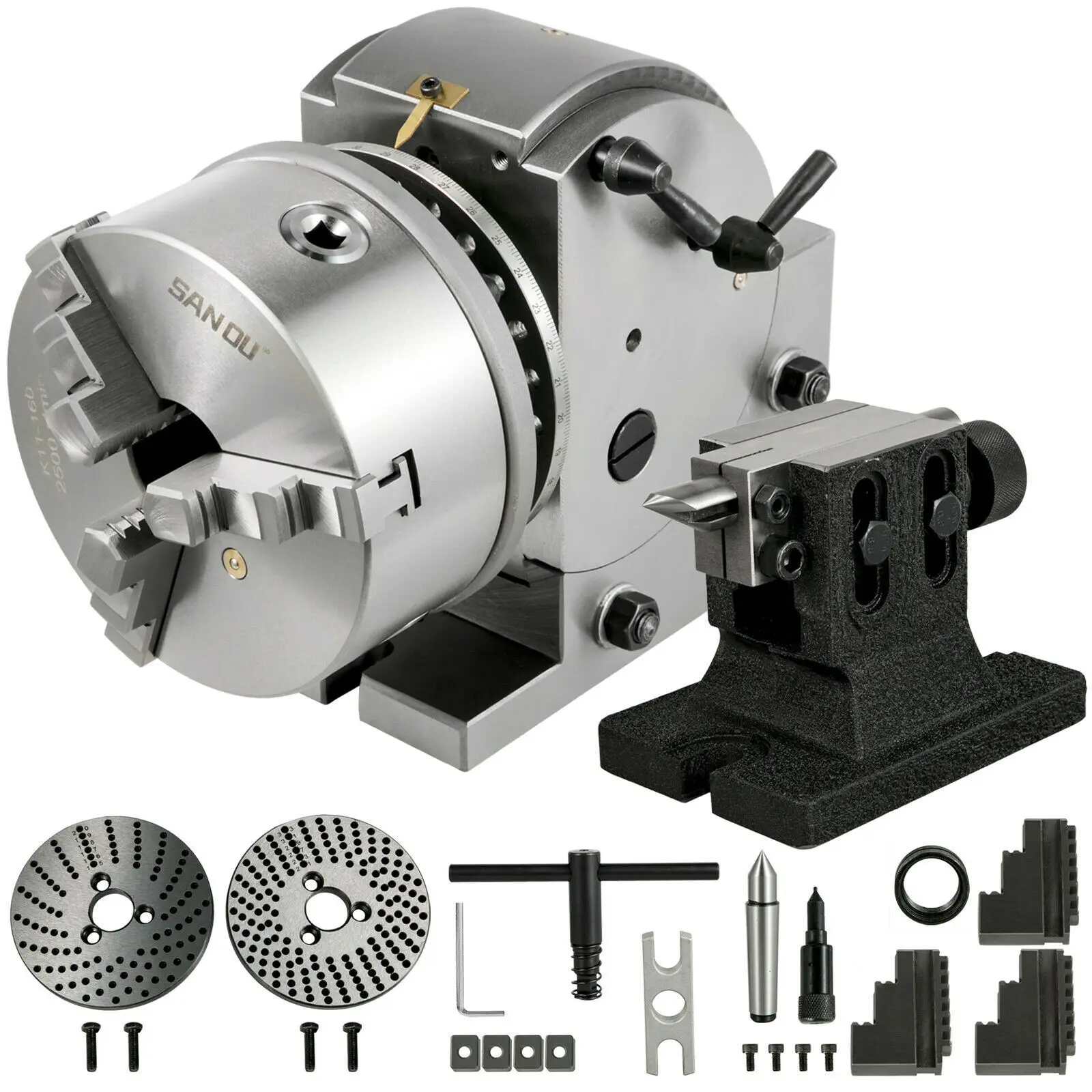 BS0 5" Dividing Head Precision Semi Universal W/ 3 Indexing Plates & 125mm 3 Jaw