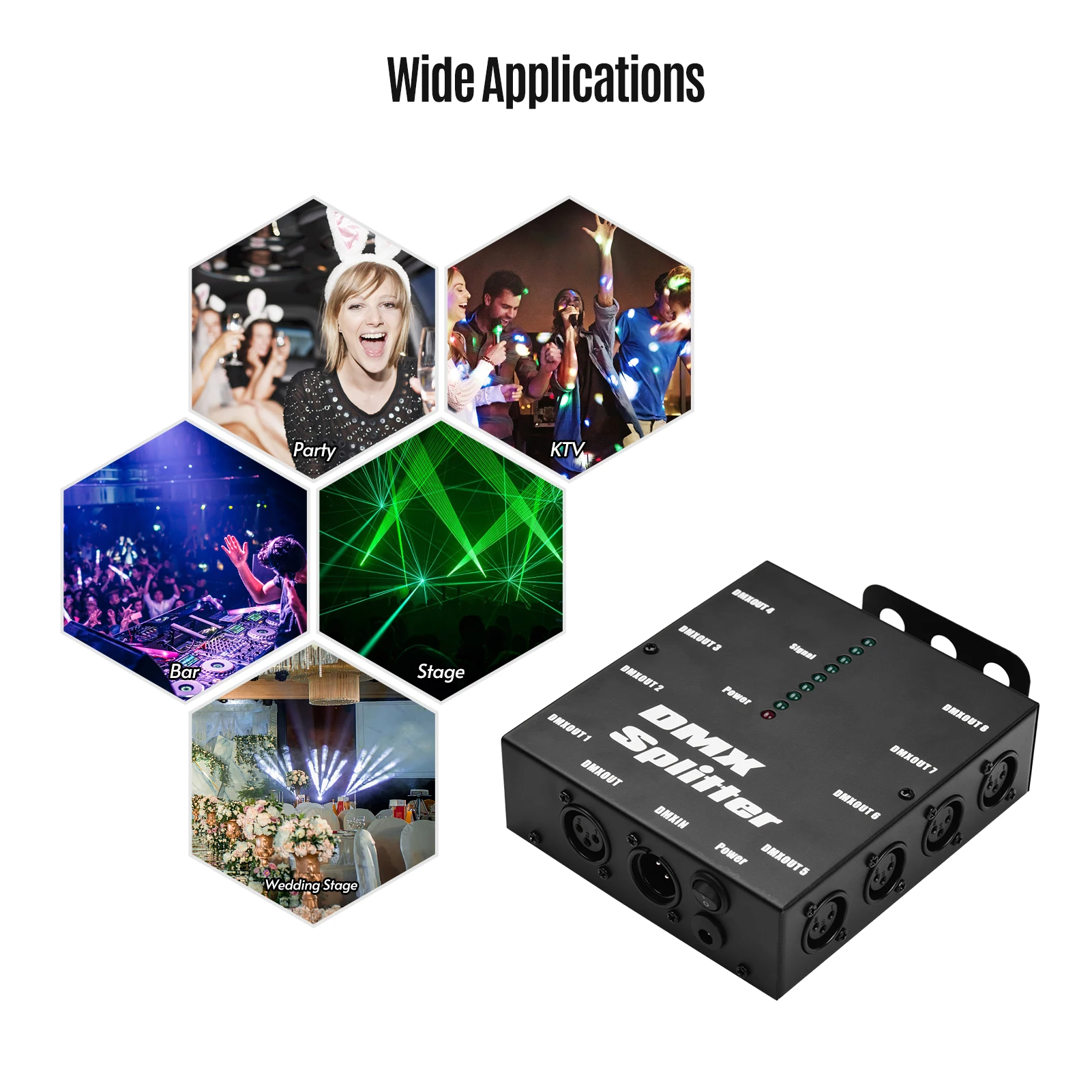 DMX512 Optical Signal Amplifier Spliter Distributor 1 Direct Input & Output 8 Independent Outputs for Light Controller Stage Con