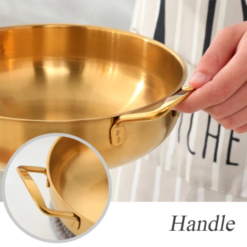Stainless Steel Korean-Style Seafood Double-Handled Pot, Flat-Bottomed for Home Use, Mini Double, Golden, Compact Soup cookware