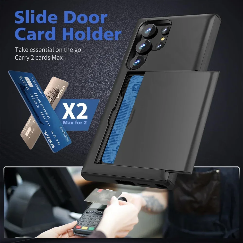 Slim Dual Layer Heavy Duty Phone Case with Hidden Card Slot Wallet Cover
