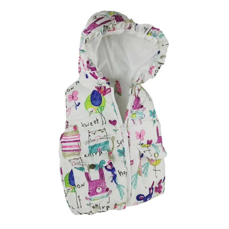 Autumn Winter Children Clothes New Girls Outerwear&Coats Animal Graffiti Hooded Girls Vest Jackets Baby Girl Warm Waistcoat