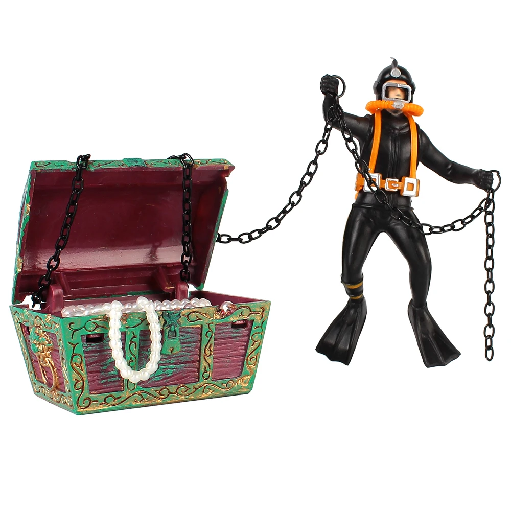 Diver Action Figure Treasure Chest Aquarium Decoration Accessories 1Pc Treasure Hunter