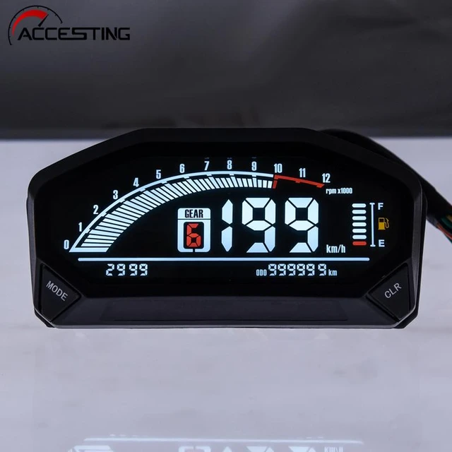 Compteur de Vitesse de Moto tachymètre LCD Compteur kilométrique  rétro-éclairage jauge de Vitesse étanche pour Moto 1 2 4 cylindres Compteur  Moto