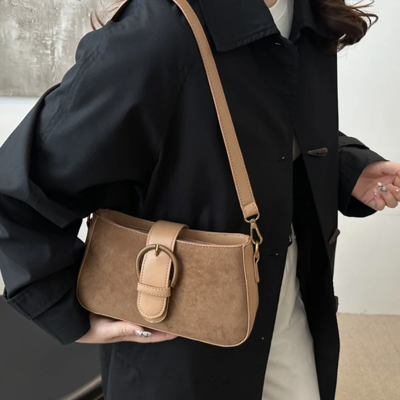 Faux Suede Underarm Bag, Zipper Fastener Fashionable Shoulder Cross Body Bags for Woman Small Square Bag, Suitable Daily Outfit