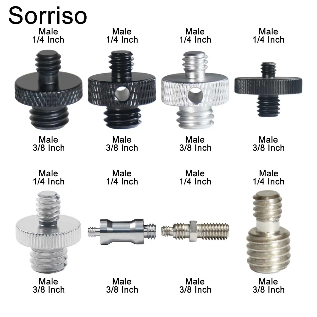 

Sorriso 3/8 - 16 Inch to 1/4 " 5/8 M4 M5 M6 M8 M10 M12 Male Screw Universal Camera tripod Mount Adapter outer thread For DSLR