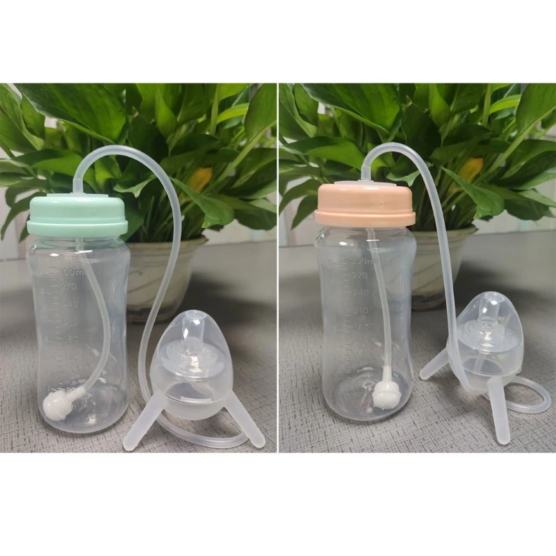 Milk Bottle 300ml Self Feeding Baby Bottle Long Straw Tube Handless Imitation Weaning Anti Colic