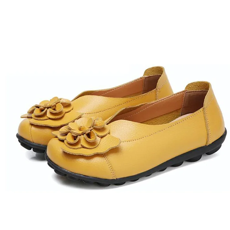 HOVINGE Genuine Leather Flat Shoes large size Loafers leisure shoe leather Comfortable soft sole anti-slip Women Shoes