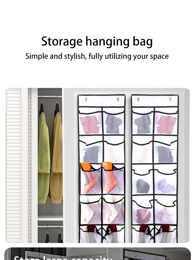 Description Picture 2 of item12 Compartments Behind The Door Shoe Storage Hanging Bag Mesh Pocket Slippers Organizing Non-woven Storage Bag G588