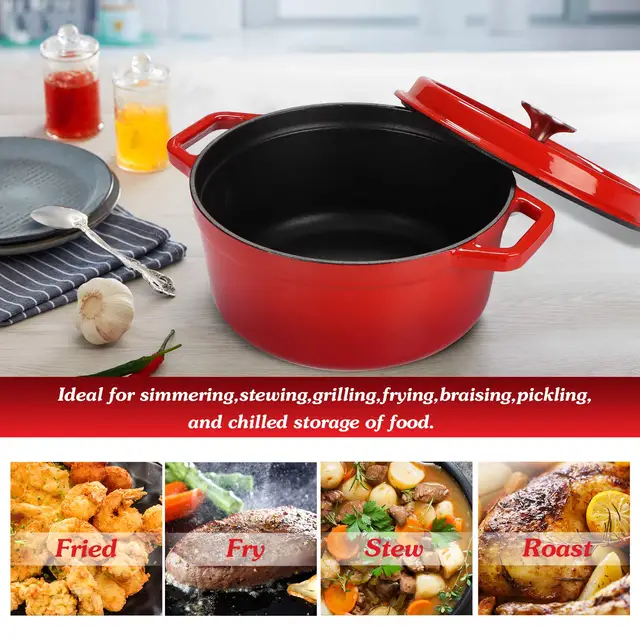 Mueller DuraCast 6 Quart Enameled Cast Iron Dutch Oven Pot with Lid,  Heavy-Duty Casserole Dish, Braiser Pan - AliExpress