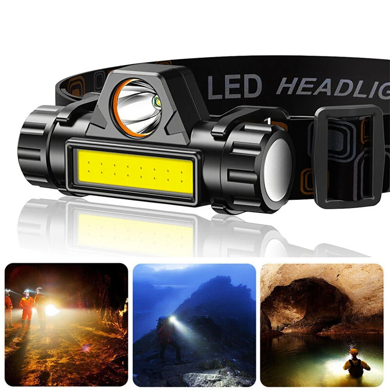 

Portable Mini Powerful LED Headlamp XPE+COB USB Rechargeable Headlight Built-in Battery Waterproof Head Torch Head Lamp