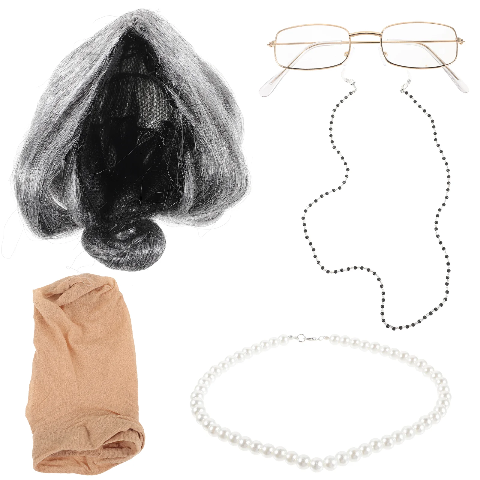 

Granny Set Old Lady Fancy Dress Grandma Costume Artificial Grandmother K Silk