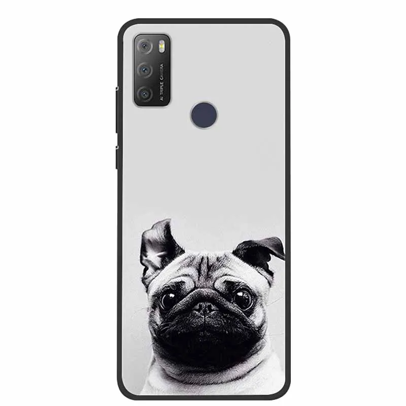 Charming Cat & Floral Design Silicone Phone Case, Black 6.52''