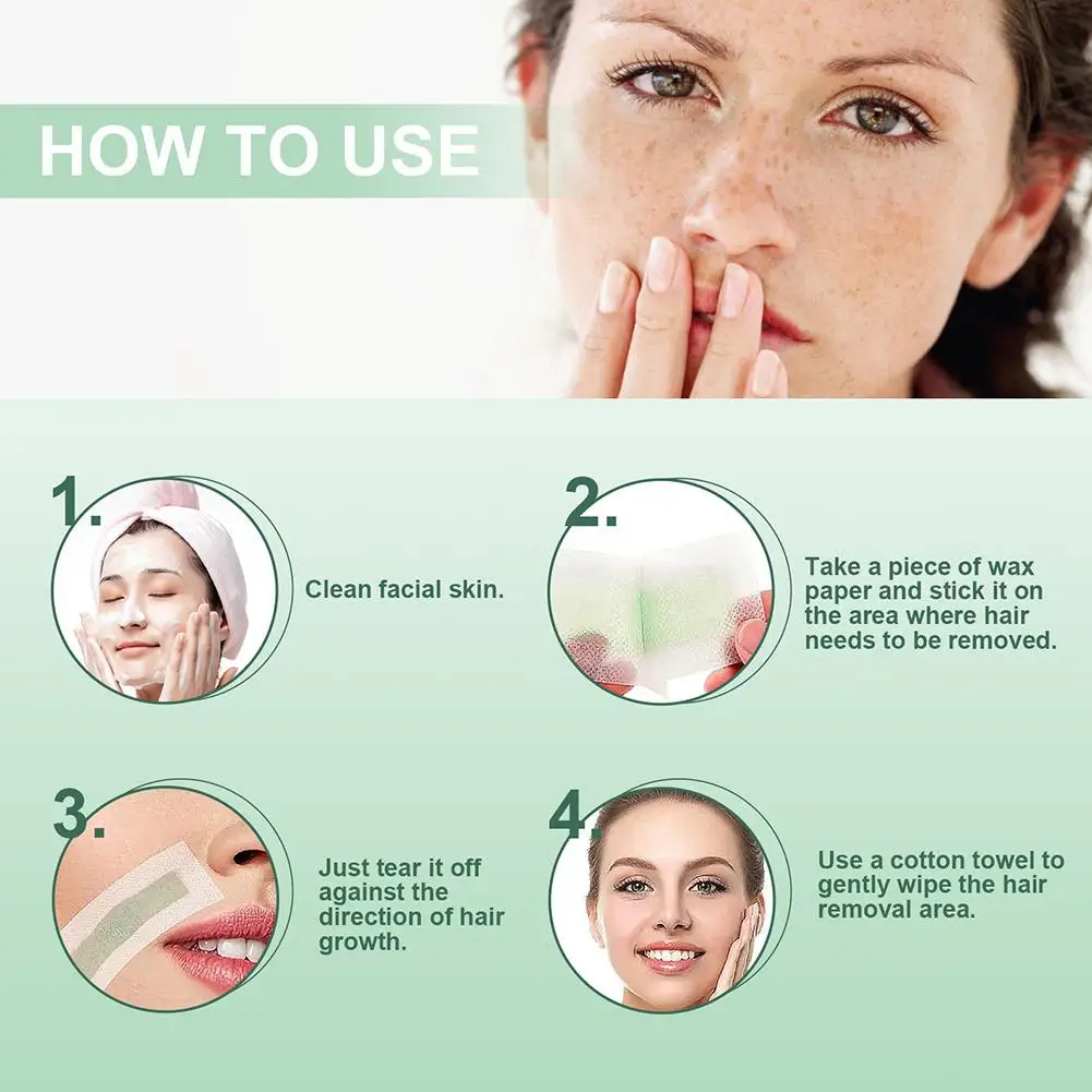 Facial Hair Removal Wax Strips Moisturizing Refreshing Mild Hair Removal Tool Face Lips For Women Chin Upper Lip Beard 40Pcs