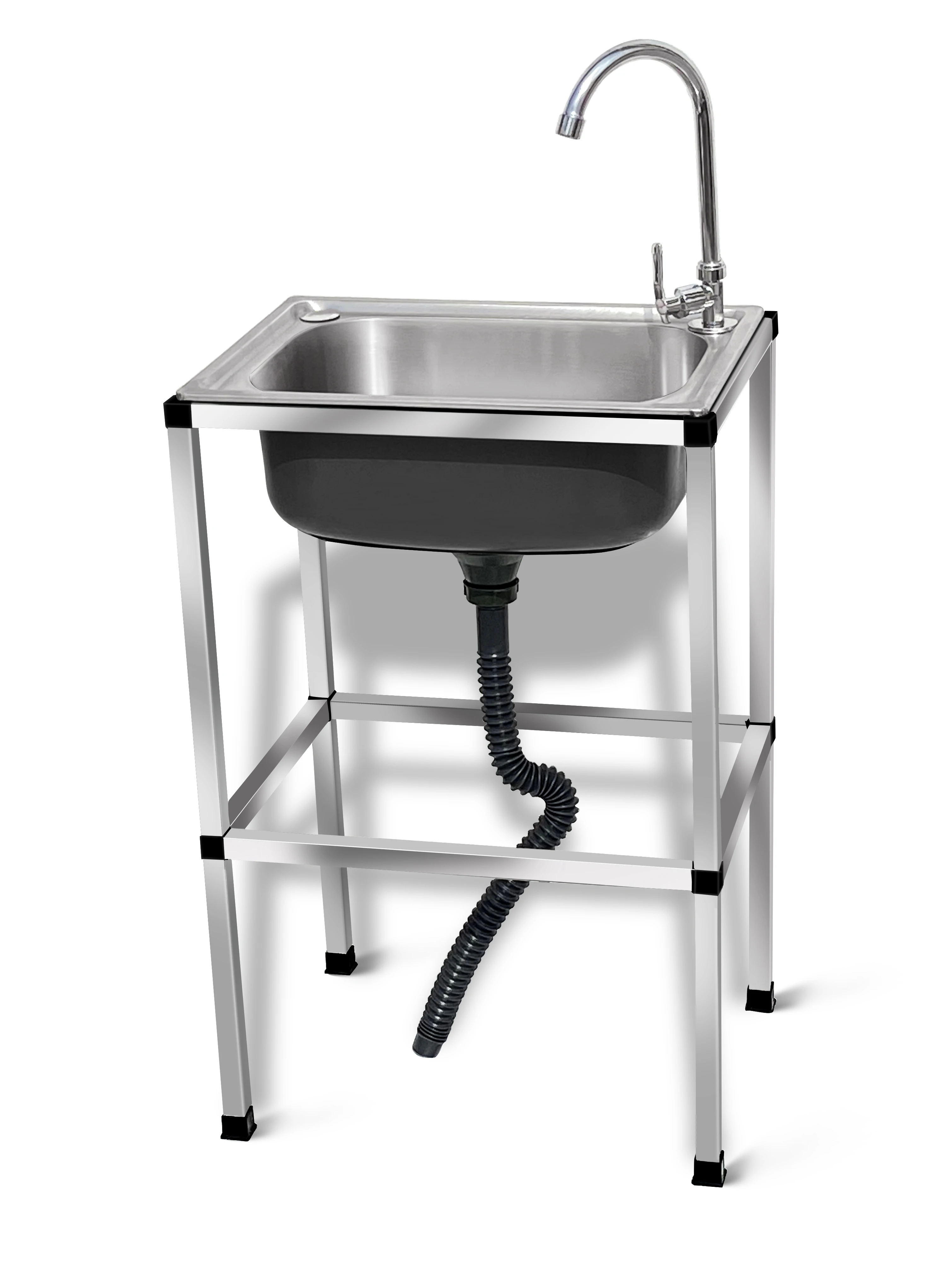 Kitchen Thickened Stainless Steel Sink Single Sink with Bracket Dishwashing Washing Basin Large Single Basin withShelf