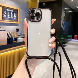 Crossbody Lanyard Shockproof Silicone Clear Phone Case with Plating Cover - Redmi Note 13Pro 4G (3)