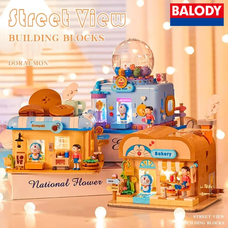 

BALODY genuine Doraemon building blocks street view model Kawaii classic anime assembled ornaments birthday gift girl toys