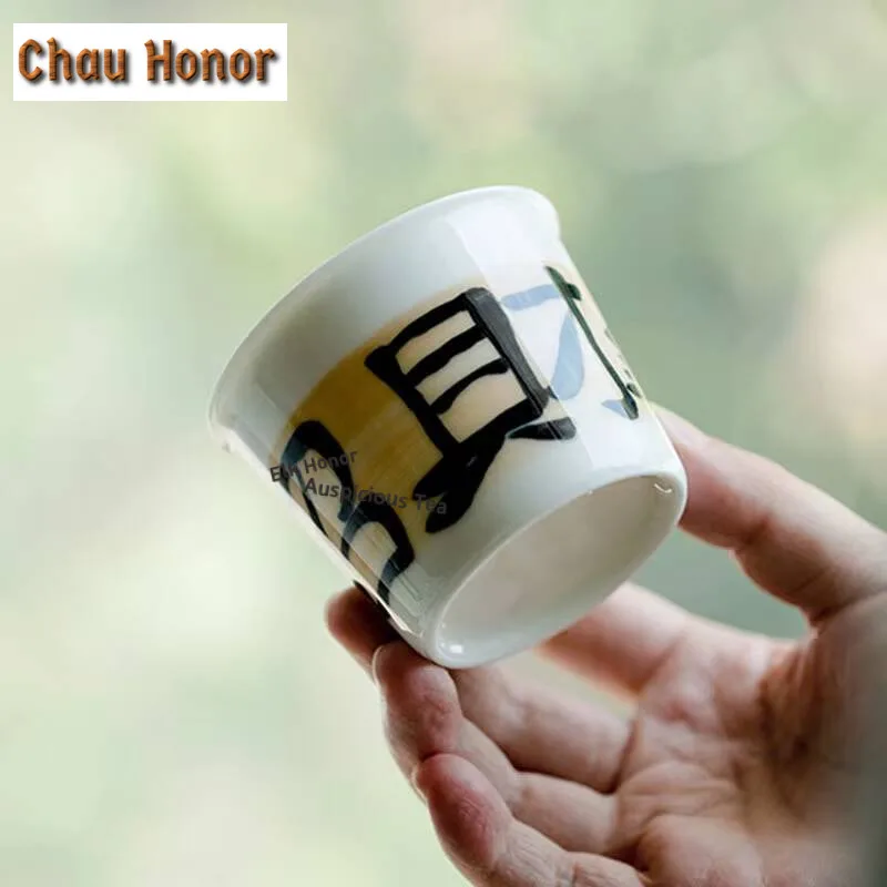 120ML Pure Handwriting Ceramic Ice Bucket Cola Coffee Mug Bubble Teacup Cold Hot Water Jug Office Water Cup Tableware Ornaments