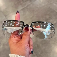 Stylish Rimless Rectangle Diamond Sunglasses for Women Brand Designer Trendy Y2K Sun Glasses Outdoor Vacation Fashion Shade