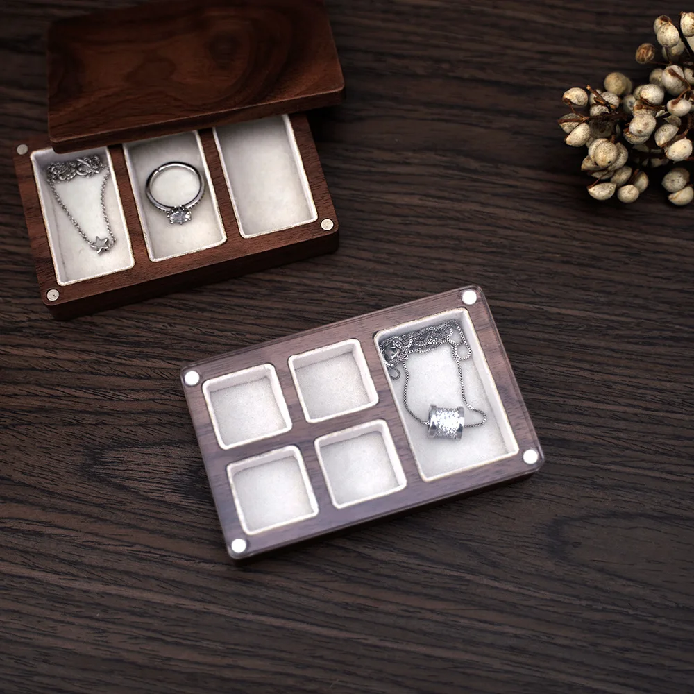 3 Girds and 5 Girds Jewelry Organizer Tray Vintage Wood Jewelry Box with Lid Earrings Ring Necklace Storage Box