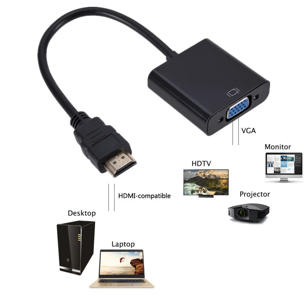 HDMI-Compatible to VGA with 3.5mm Audio Power Supply Full HD 1080P Male To VGA Converter Adapter for TV Box PC Projector Laptops