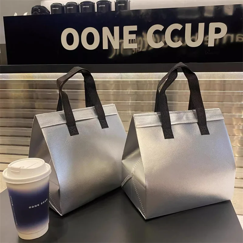 StoBag 10pcs Sliver Non-woven Insulation Tote Bag Portable Fabric for Food Drinks Package Keep Warm Cold Delivery Reusable Pouch 4