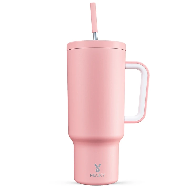 

Meoky 40oz Tumbler With Handle Straw Lids Vacuum Water Bottle Stainless Steel Portable Insulated Large Capacity Coffee Cup