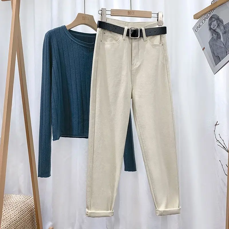 Spring Autumn New High Waist Loose Harem Pants Solid All-match Youth Vintage Straight Pants Casual Fashion Women Clothing