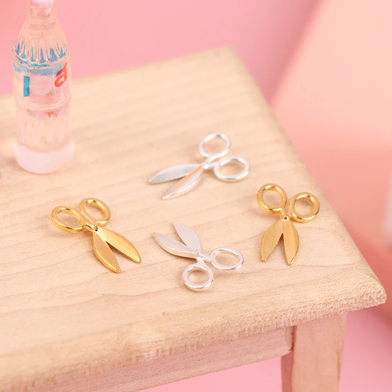 2Pcs 1:12 Dollhouse Miniature Metal Scissors Model Silver/Gold Doll House Mini Sewing Tools Scenes Decor Furniture Toy