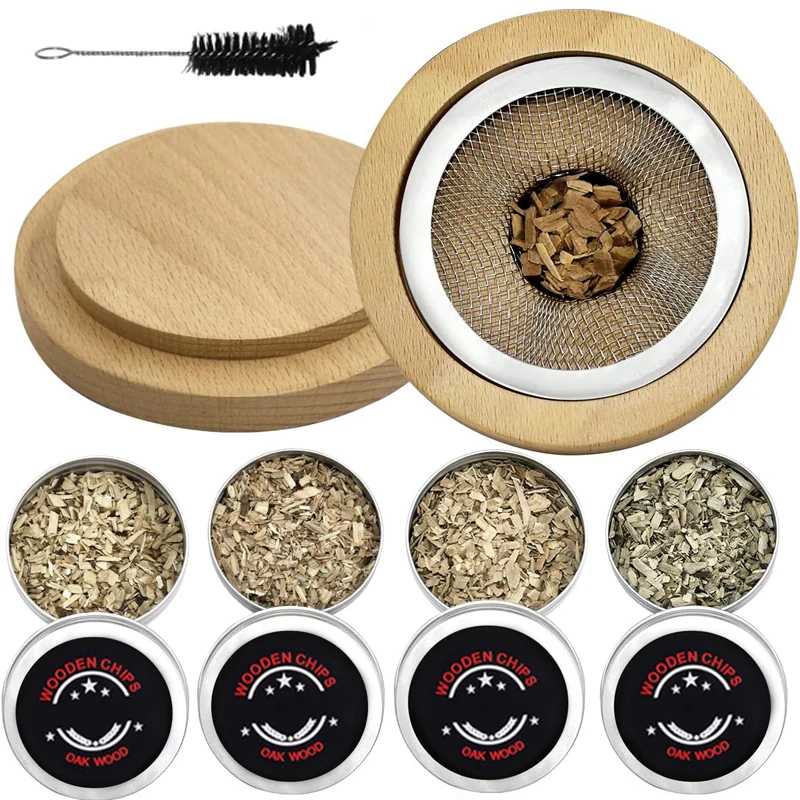 Cocktail Smoker Kit Whiskey Bourbon Wooden Smoked Bartending Sawdust Smoker Set Drinks Kitchen Bar Accessories Tools Men Gifts