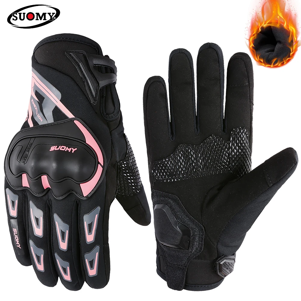 SUOMY Lady Pink Motorcycle Winter Gloves Women Teens Girls Waterproof Windproof Warm Motorbike Glove Motorcross Luvas