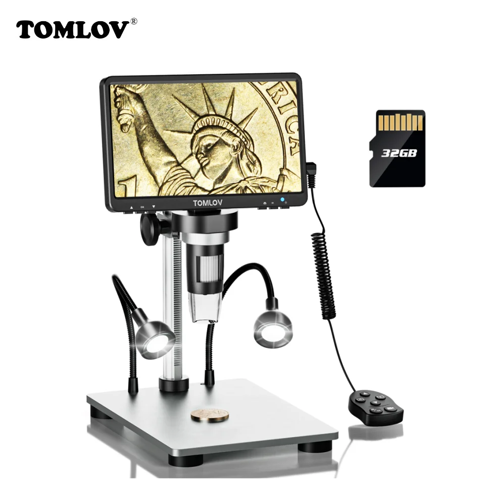 

TOMLOV DM9 Professional Digital Microscope 1200x Magnification 7" LCD Adjustable Display USB Electron Microscopios For Repairing