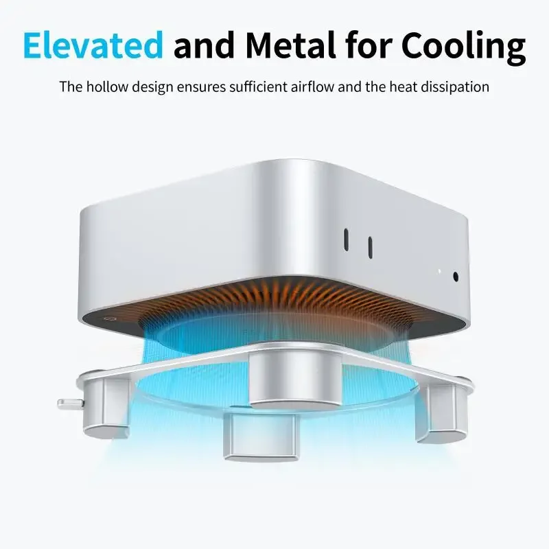 맥 미니 M4 2024용 알루미늄 스탠드, 정밀 맞춤형 쿨링 베이스, 미끄럼 방지 실리콘 발 및 간편한 전원 버튼 접근 기능