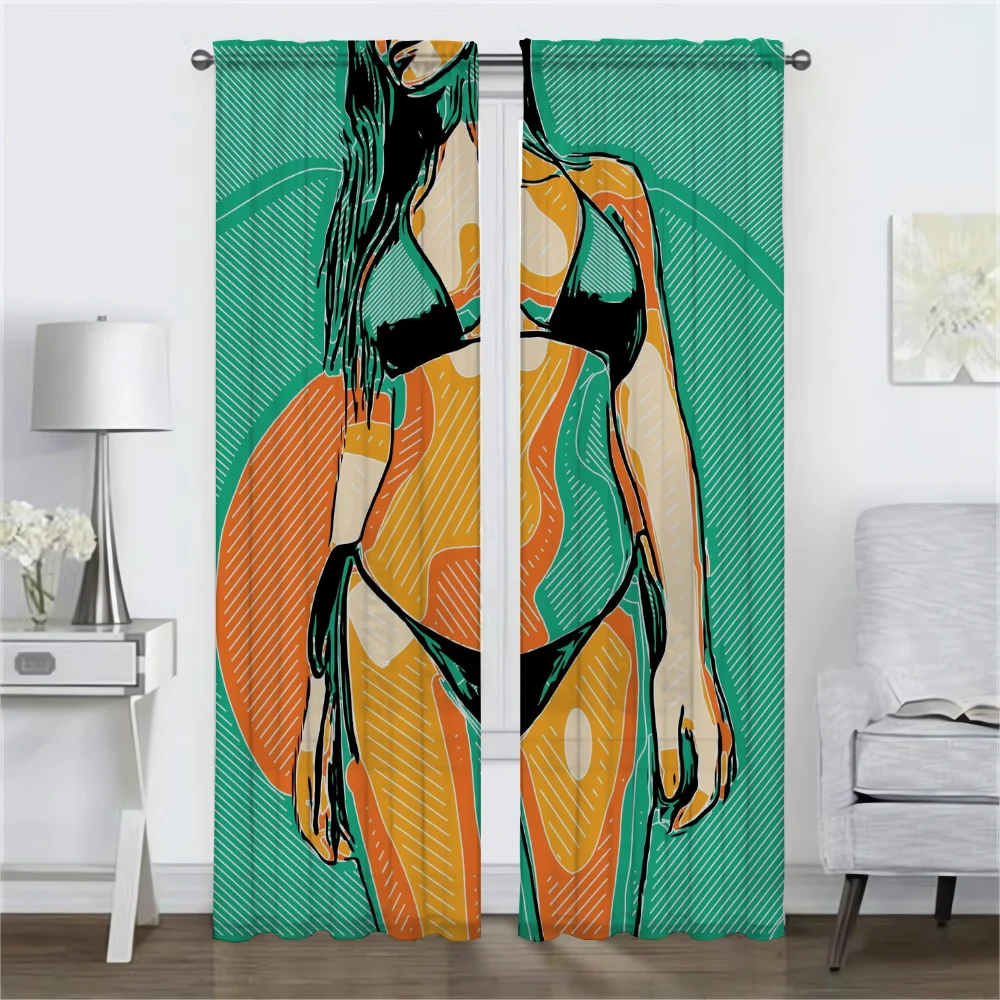 Anti-mosquito Curtains 2 Pieces Abstract Sexy Girl Blackout Curtains for Camera Window Curtain Tulle for Bedroom Blinds Kitchen 2