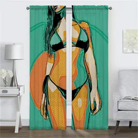 Anti-mosquito Curtains 2 Pieces Abstract Sexy Girl Blackout Curtains for Camera Window Curtain Tulle for Bedroom Blinds Kitchen 2