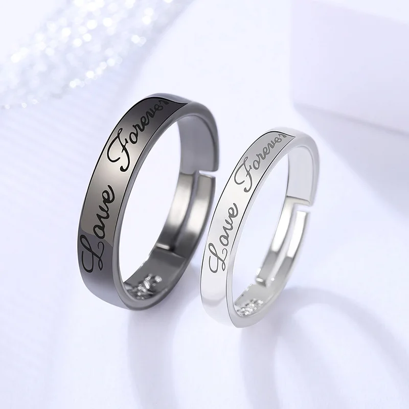 Ring Set 2Pcs/set Romantic Couple Rings For Women Men Punk Heart ECG Black White Forever Love Promise Wedding Ring Valentine's Day Gift