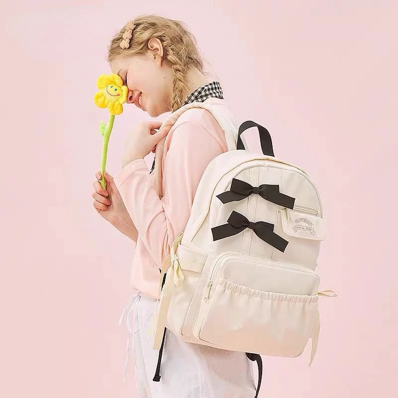 

Милый рюкзак для девочек в стиле преппи с бантом, повседневные Простые сумки на молнии для женщин, вместительные универсальные маленькие свежие рюкзаки для девочек