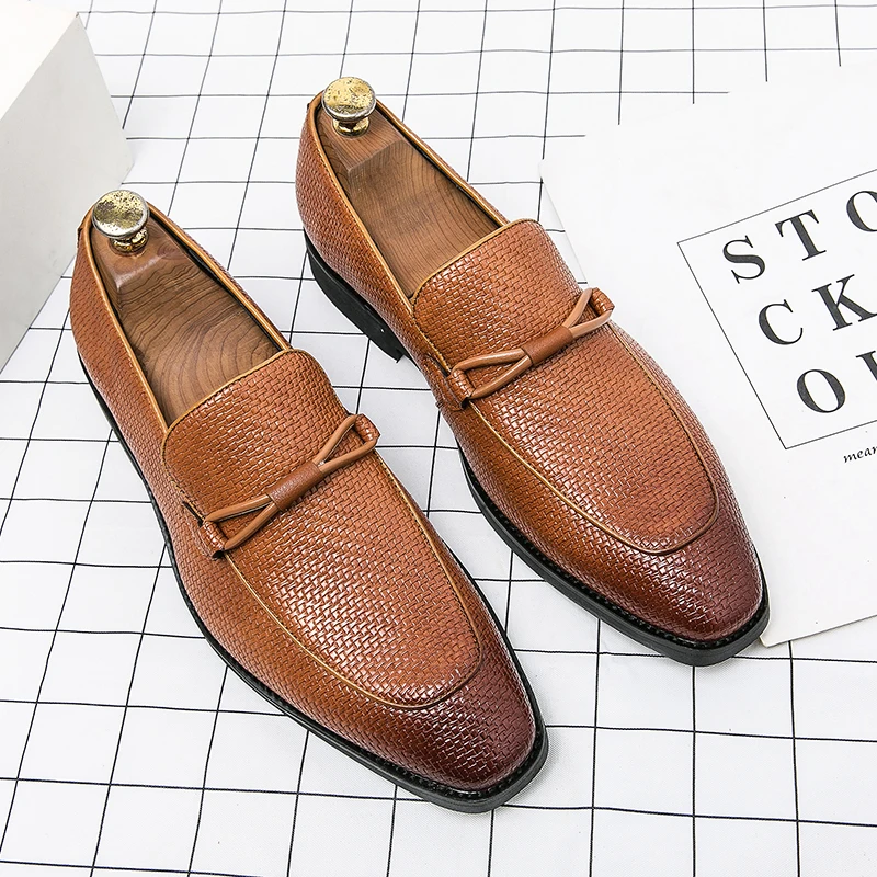 Spring New Luxury Brand Pointed Toe Loafers Men Casual Shoes Slip On Leather Dress Shoes Size 38-48 Comfortable Driving Shoes