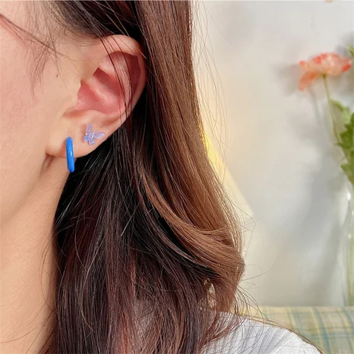 AOMU 여성용 다채로운 아크릴 모조 진주 나비 귀걸이, 불규칙한 기하학적 미니 스터드 귀걸이 세트, 12 개/세트 2