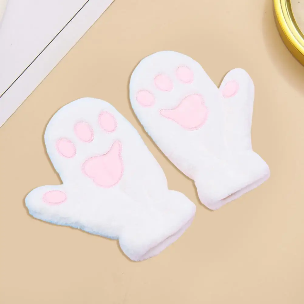 Warm Mittens Warm Cozy Cartoon Cat Paw Mittens for Women Thick Plush Winter Gloves with Anti-slip Grip for Skiing Cycling Cat