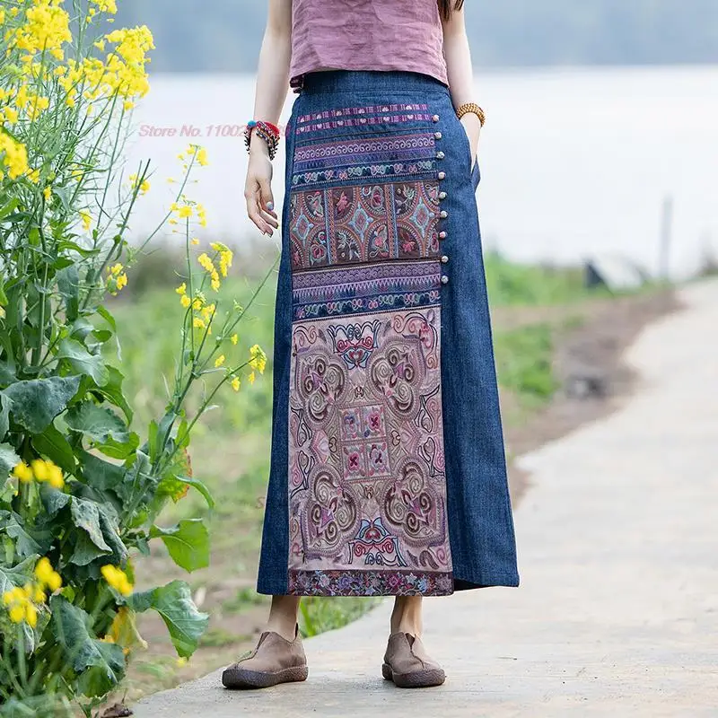 2024 traditional chinese vintage skirt national flower embroidered women retro skirt elegant folk dance suit oriental skirt