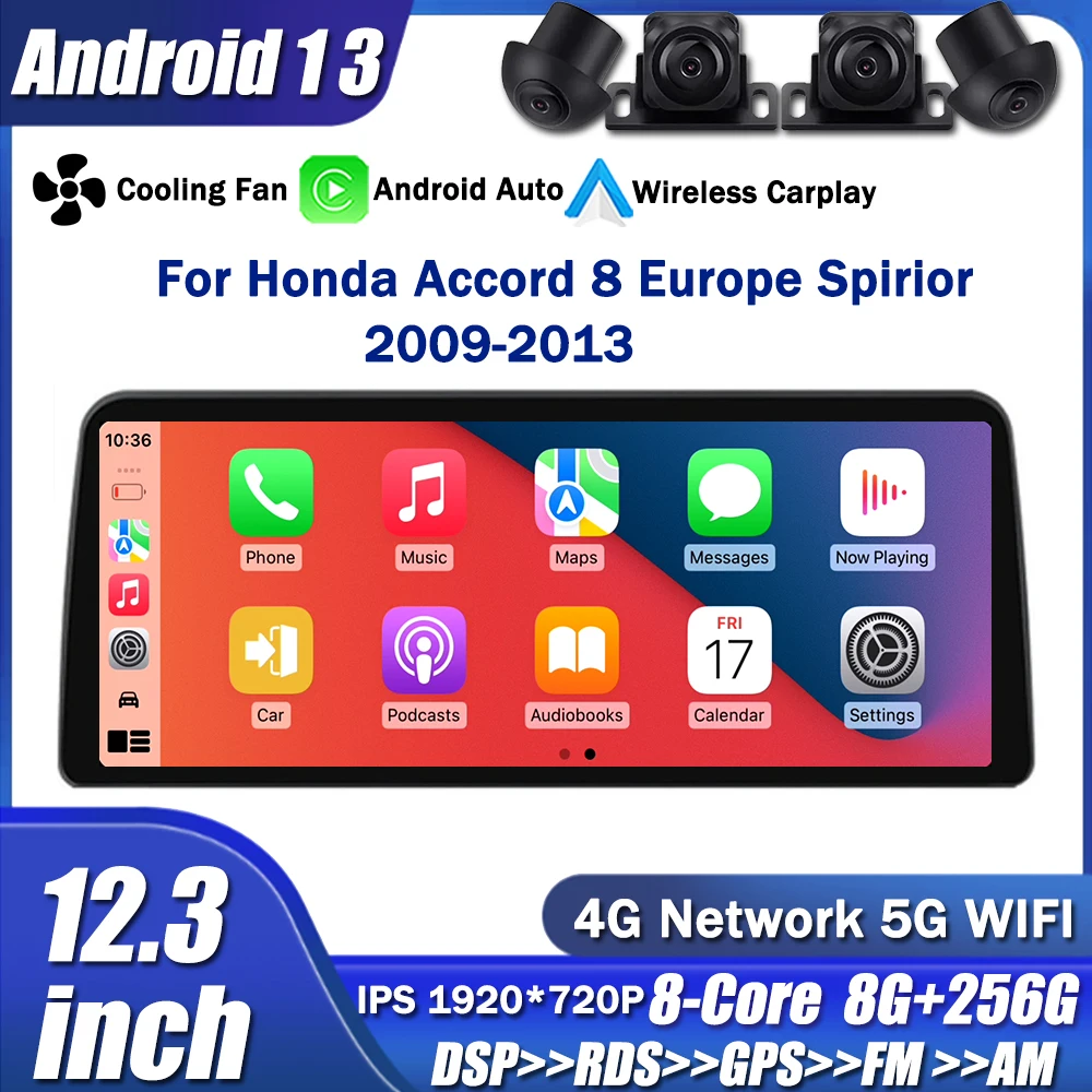 

Автомагнитола 12,3 дюйма, Android 13, мультимедийный видеоплеер для Honda Accord 8 Europe Spirior 2009-2013, аудио, GPS-навигация, Wi-Fi