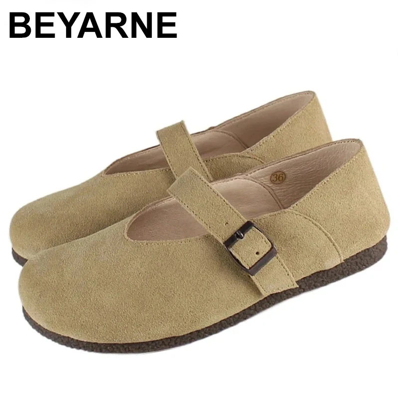 

Genuine Leather Spring shallow mouth Japanese cow suede single shoes female big head ugly cute slazy women's shoes
