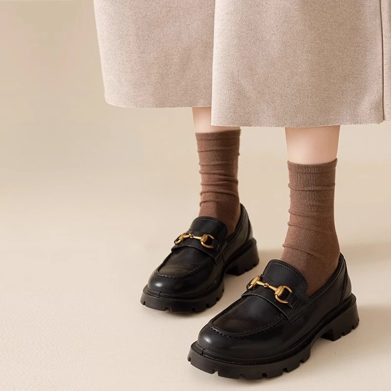 Womens Socks 5 Pairs Mid Tube Stacked Solid Color Flat Bottom Casual Spring And Autumn
