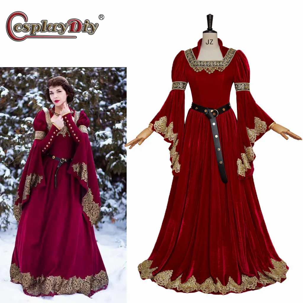 Fancydiy-Gaun-Gaun-Merah-Tudor-Renaisans-Faire-Kostum-Periode-Ratu ...