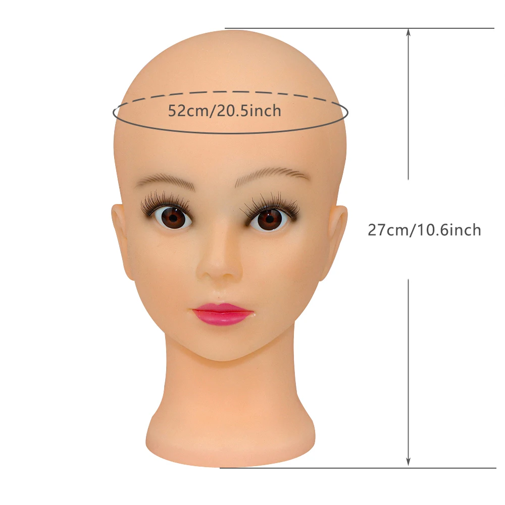 3D 눈이 있는 대머리 마네킹 헤드 스탠드 홀더 및 부드러운 PVC 전문 미용 마네킹 헤드, 가발 제작, 디스플레이, 스타일링용